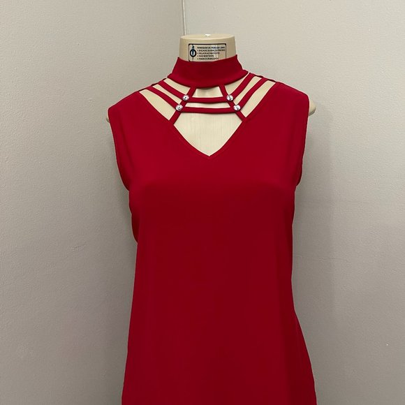 Atelier Blouse, Women's Size XL Red, halter neck imitation crystals, sleeveless - Picture 4 of 5